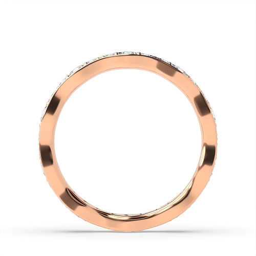 Pave Setting Round Rose Gold Wavy Eternity Diamond Rings