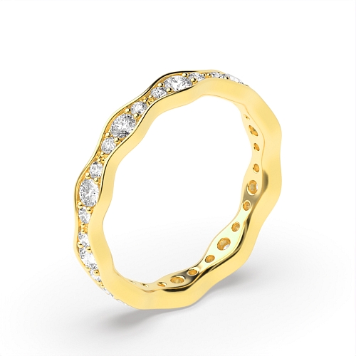 Pave Setting Round Yellow Gold Wavy Eternity Diamond Rings