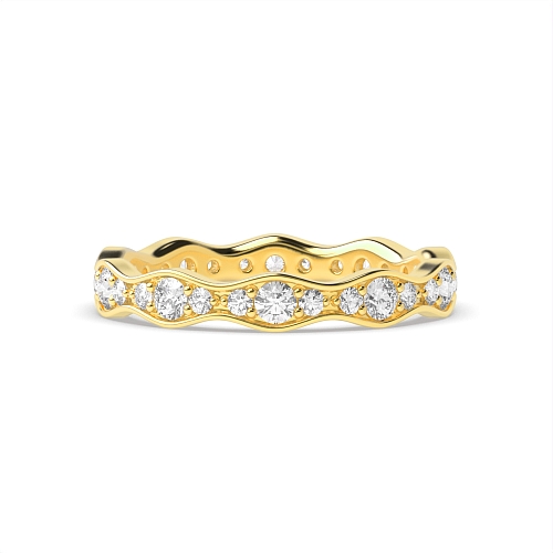 Pave Setting Round Yellow Gold Wavy Eternity Diamond Rings