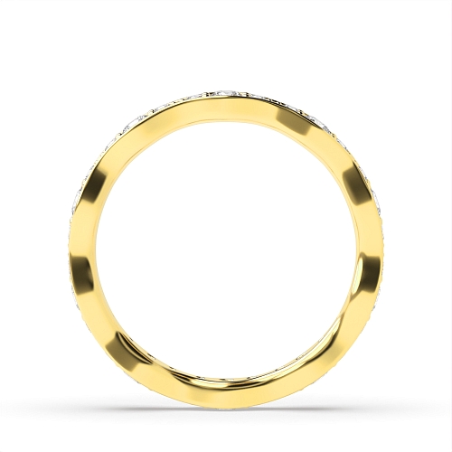 Pave Setting Round Yellow Gold Wavy Eternity Diamond Rings