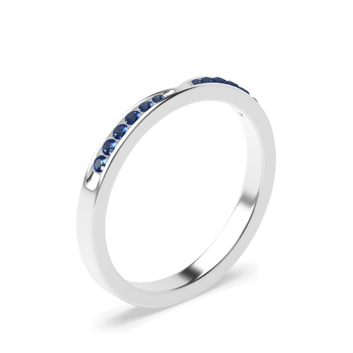 Channel Setting Round curved Blue Sapphire Half Eternity Wedding Band