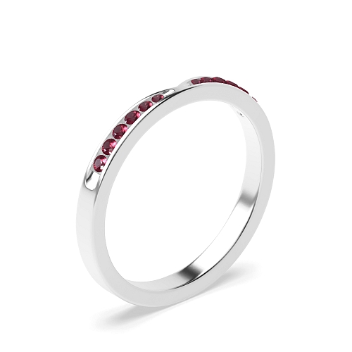 Channel Setting Round Curved Ruby Diamond Rings