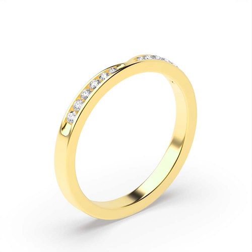 Channel Setting Round Yellow Gold curved Half Eternity Wedding Band