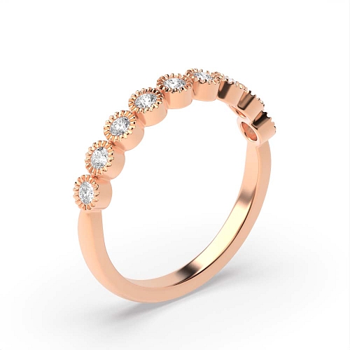 Bezel Setting Round Rose Gold Milligrain Eternity Diamond Rings