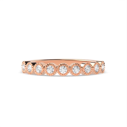 Bezel Setting Round Rose Gold Milligrain Eternity Diamond Rings