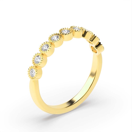 Bezel Setting Round Yellow Gold Milligrain Eternity Diamond Rings