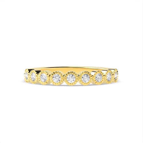 Bezel Setting Round Yellow Gold Milligrain Eternity Diamond Rings