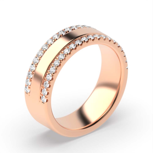Pave Setting Round Rose Gold Three section 2 row Eternity Diamond Rings