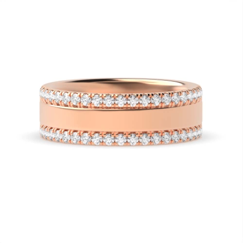 Pave Setting Round Rose Gold Three section 2 row Eternity Diamond Rings