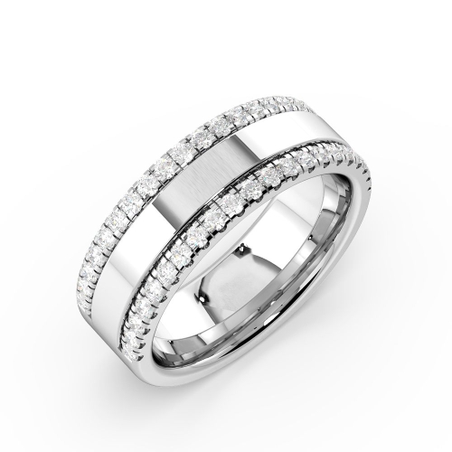 Pave Setting Round Three section 2 row Moissanite Eternity Diamond Rings