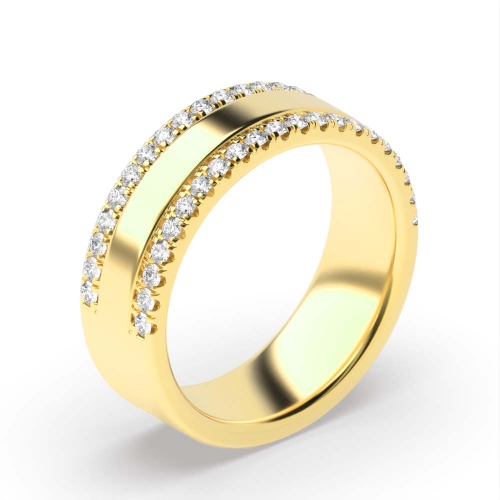Pave Setting Round Yellow Gold Three section 2 row Eternity Diamond Rings