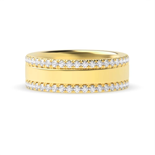 Pave Setting Round Yellow Gold Three section 2 row Eternity Diamond Rings