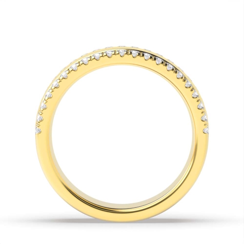 Pave Setting Round Yellow Gold Three section 2 row Eternity Diamond Rings