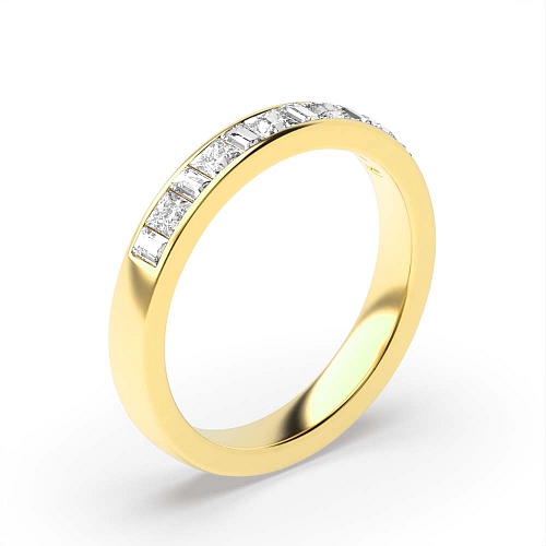 Channel Setting Princess Yellow Gold Half Eternity Wedding Band