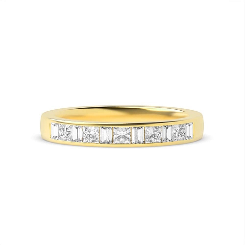 Channel Setting Princess Yellow Gold Half Eternity Wedding Band