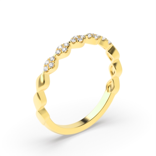 Pave Setting Round Yellow Gold leaf-like Eternity Diamond Rings