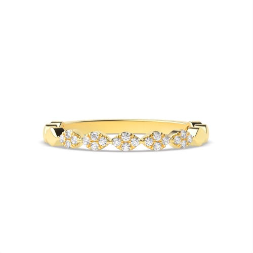 Pave Setting Round Yellow Gold leaf-like Eternity Diamond Rings