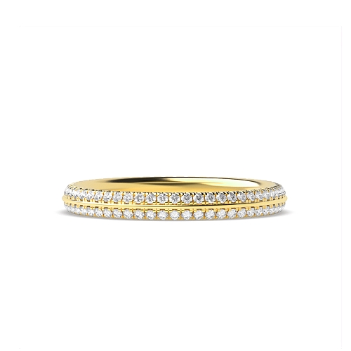 Pave Setting Round Yellow Gold Knife edge Diamond Rings