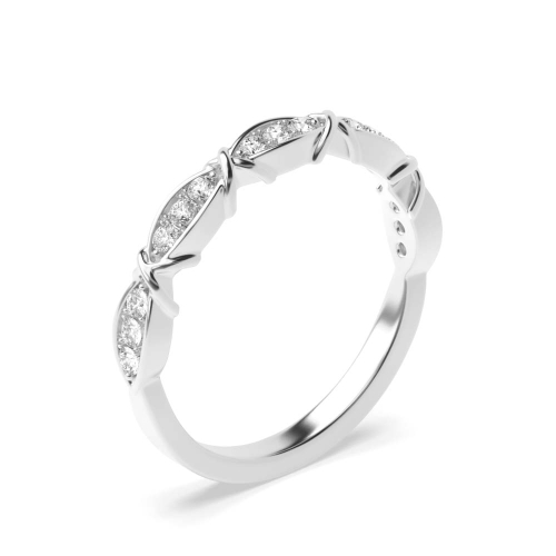 Pave Setting Round Silver Half Eternity Diamond Rings
