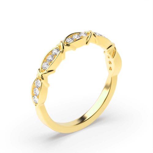 Pave Setting Round Yellow Gold Half Eternity Wedding Rings & Bands