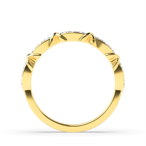 Pave Setting Round Yellow Gold Half Eternity Diamond Ring