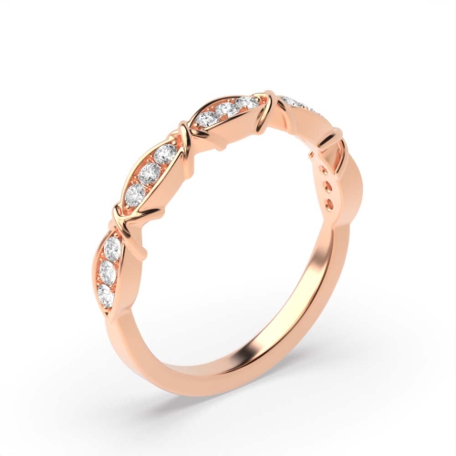 Pave Setting Round Rose Gold Crossover knot Half Eternity Diamond Rings
