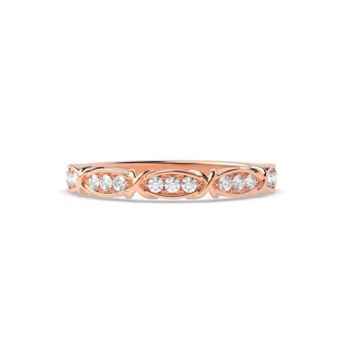 Pave Setting Round Rose Gold Crossover knot Half Eternity Diamond Rings