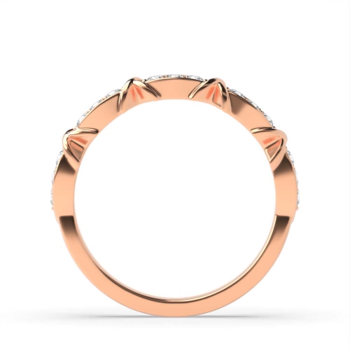 Pave Setting Round Rose Gold Crossover knot Half Eternity Diamond Rings