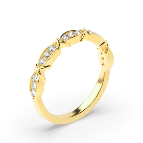 Pave Setting Round Yellow Gold Crossover knot Band Diamond Rings