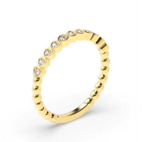 Pave Setting Round Yellow Gold Heart shaped Band Diamond Rings