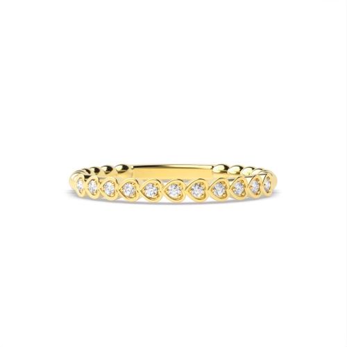Pave Setting Round Yellow Gold Heart shaped Band Diamond Rings