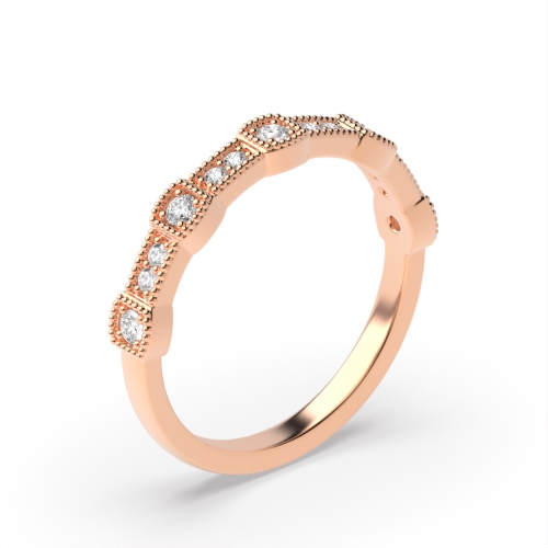 Pave Setting Round Rose Gold Milligrains designer Eternity Diamond Rings