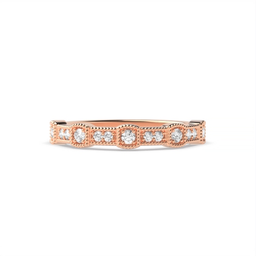Pave Setting Round Rose Gold Milligrains designer Eternity Diamond Rings