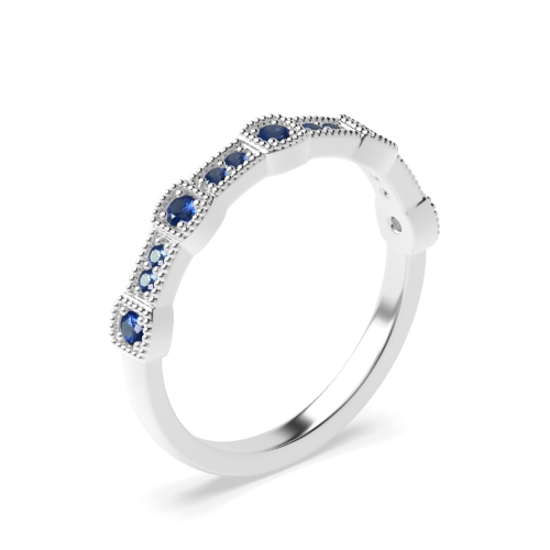 Pave Setting Round Milligrains designer Blue Sapphire Diamond Rings