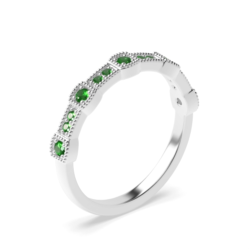 Pave Setting Round Milligrains designer Emerald Diamond Rings
