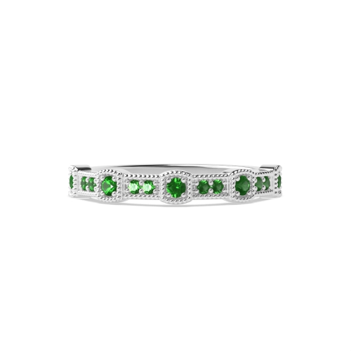 Pave Setting Round Milligrains designer Emerald Diamond Rings