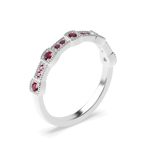Pave Setting Round Milligrains designer Ruby Diamond Rings