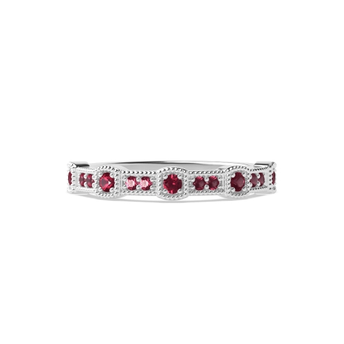 Pave Setting Round Milligrains designer Ruby Diamond Rings