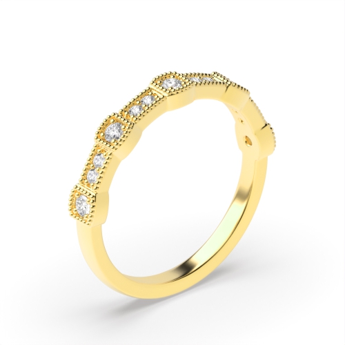 Pave Setting Round Yellow Gold Milligrains designer Diamond Rings