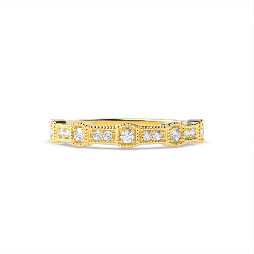 Pave Setting Round Yellow Gold Milligrains designer Diamond Rings