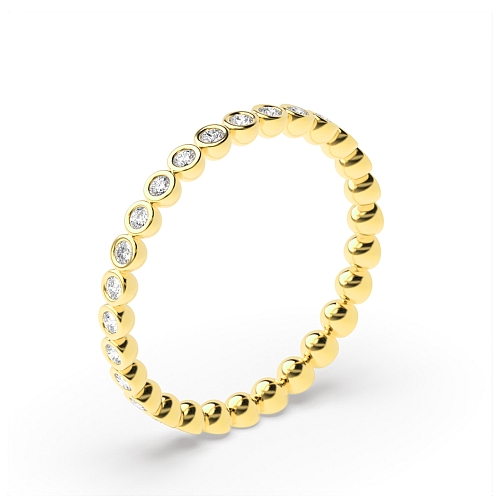 Bezel Setting Round Yellow Gold Petite Band Diamond Rings