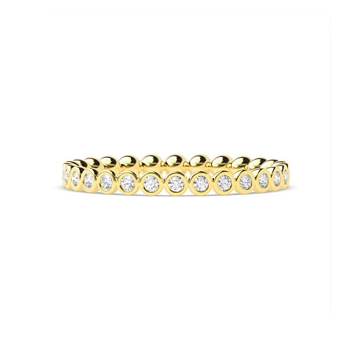 Bezel Setting Round Yellow Gold Petite Band Diamond Rings