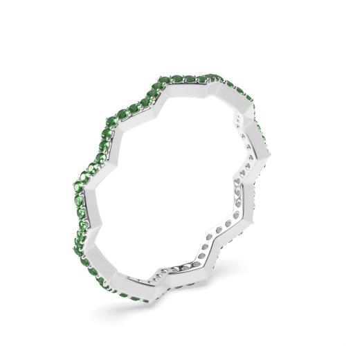 4 Prong Round Zig zag minimalist Emerald Diamond Rings