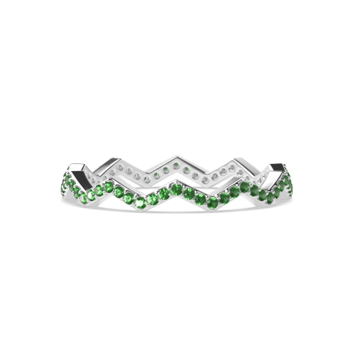 4 Prong Round Zig zag minimalist Emerald Diamond Rings