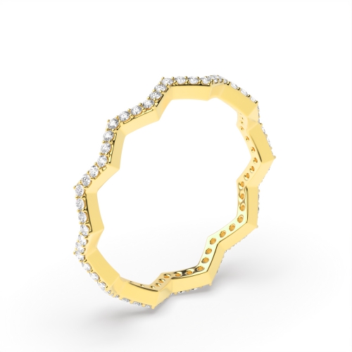 4 Prong Round Yellow Gold Zig zag minimalist Diamond Rings