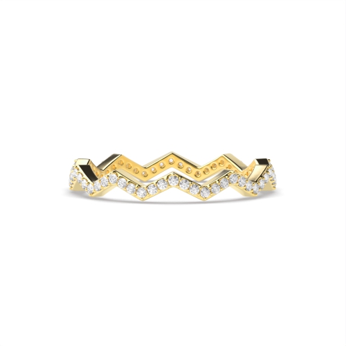 4 Prong Round Yellow Gold Zig zag minimalist Diamond Rings
