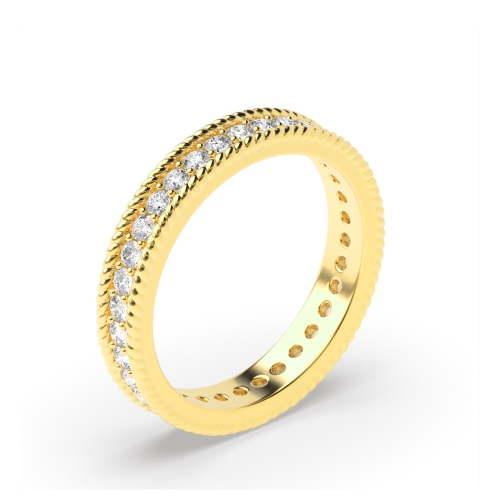 Pave Setting Round Yellow Gold Milligrain Diamond Rings