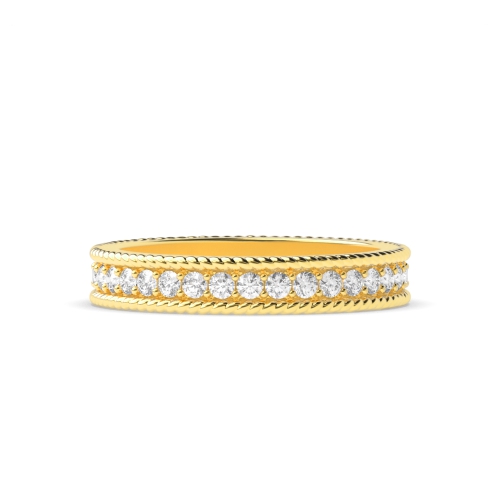 Pave Setting Round Yellow Gold Milligrain Diamond Rings