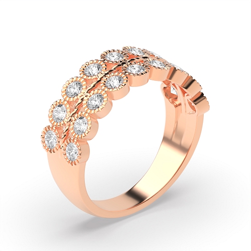 Bezel Setting Round Rose Gold Two row milligrain Unusual Wedding Diamond Rings