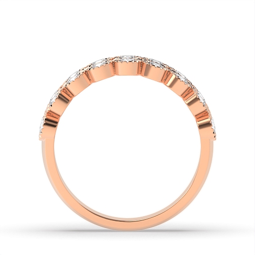 Bezel Setting Round Rose Gold Two row milligrain Unusual Wedding Diamond Rings